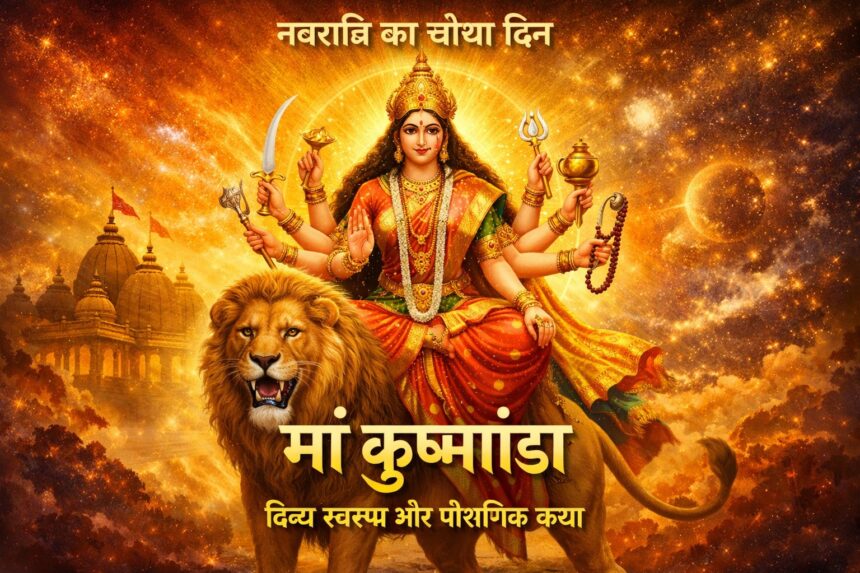 सिंह पर विराजमान मां कूष्मांडा का दिव्य स्वरूप नवरात्रि के चौथे दिन की देवी