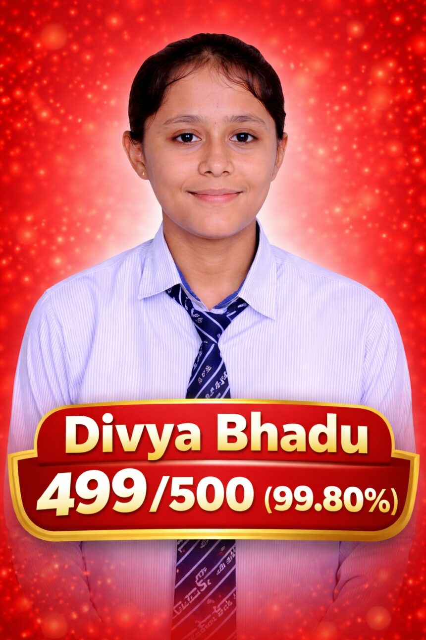 Divya Bhadu RBSE 12th Topper from Barmer scoring 499 out of 500 marks (99.80%)