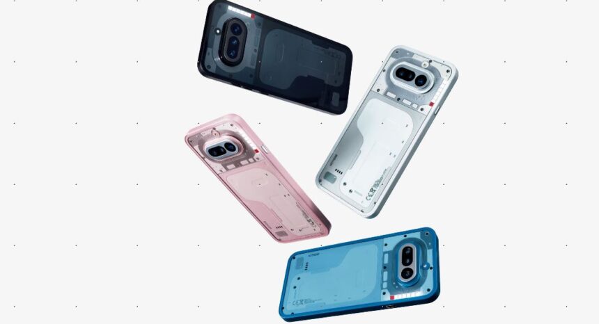 Nothing Phone (4a) featuring a transparent back design, 120Hz AMOLED display, Snapdragon 7s Gen 4 processor, and triple rear camera setup.